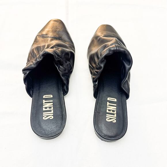 Silent D Ruched Front Black Leather Mule Pointy Toe Flat Shoes Size 38 - Picture 2 of 4